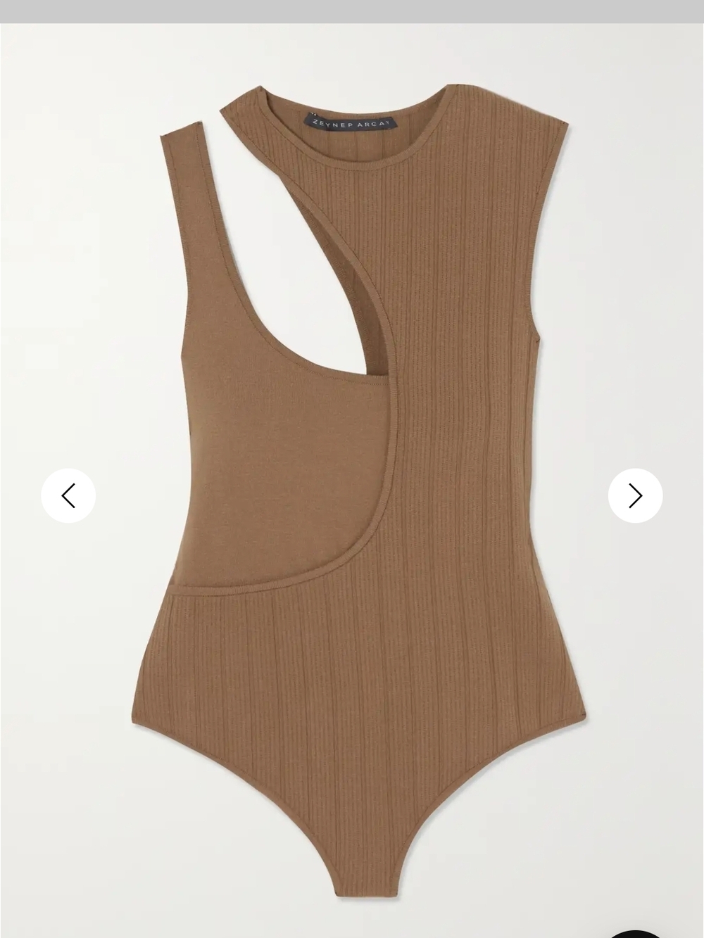 Zeynep Arcay Brown Ribbed Asymmetric Cutout Bodysuit us size 6